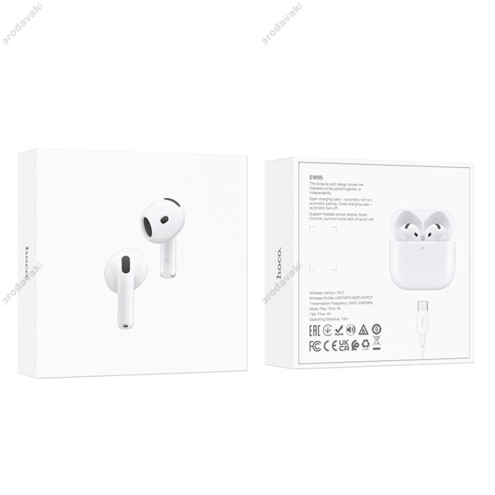 Бездротові Bluetooth навушники HOCO EW95 True wireless stereo headset BT 6.0 White