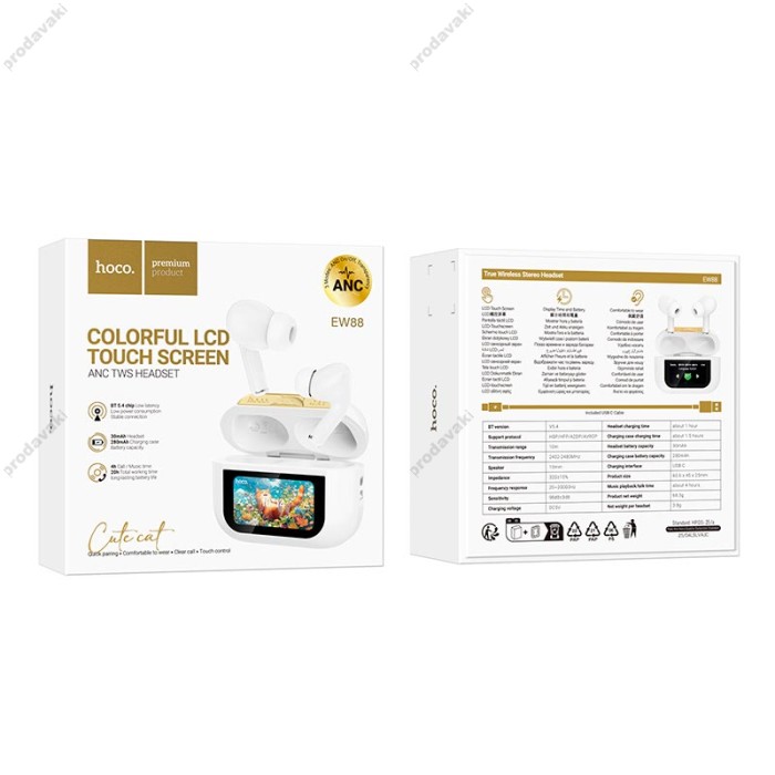 Бездротові Bluetooth навушники HOCO EW88 Rampino true wireless ANC touch screen BT 5.4 White