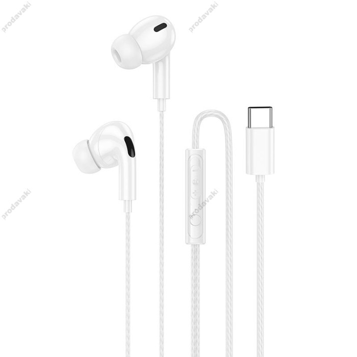 Дротові навушники HOCO DM48 Rock digital wire control earphones with microphone Type-C White