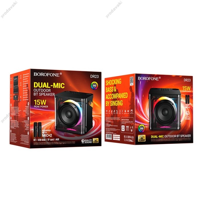 Портативна колонка система караоке Bluetooth BOROFONE DR23 Deep RGB з 2-ма мікрофонами 15W Black