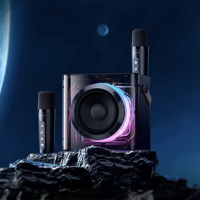 Портативна колонка система караоке Bluetooth BOROFONE DR23 Deep RGB з 2-ма мікрофонами 15W Black