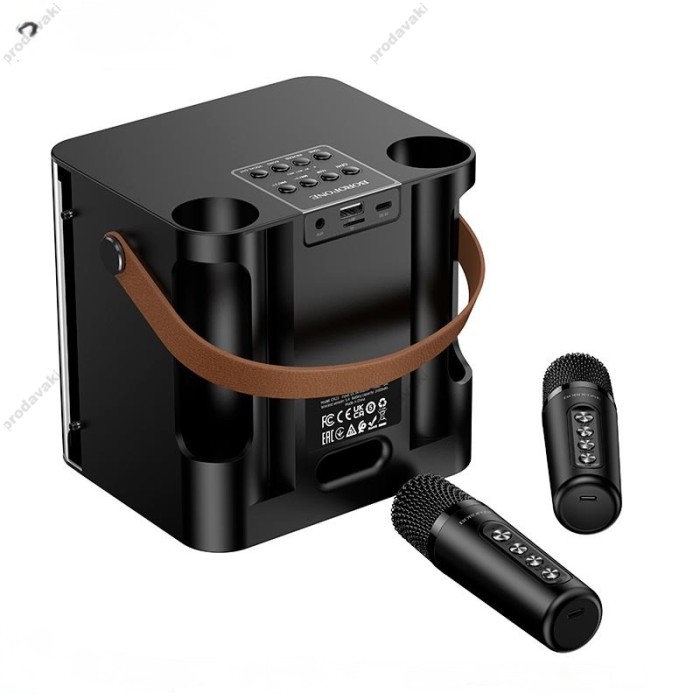 Портативна колонка система караоке Bluetooth BOROFONE DR23 Deep RGB з 2-ма мікрофонами 15W Black