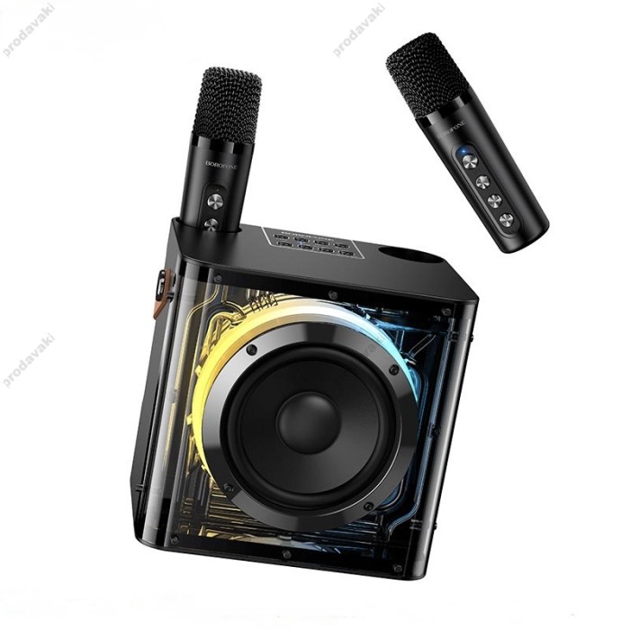 Портативна колонка система караоке Bluetooth BOROFONE DR23 Deep RGB з 2-ма мікрофонами 15W Black