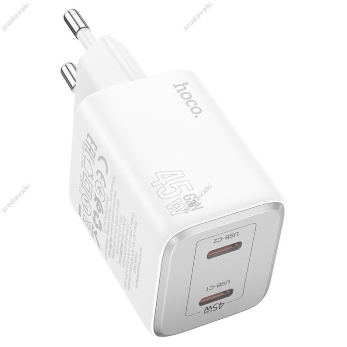 Мережевий зарядний пристрій Hoco N42 Elogiado dual-port charger Type-C cable 45W White