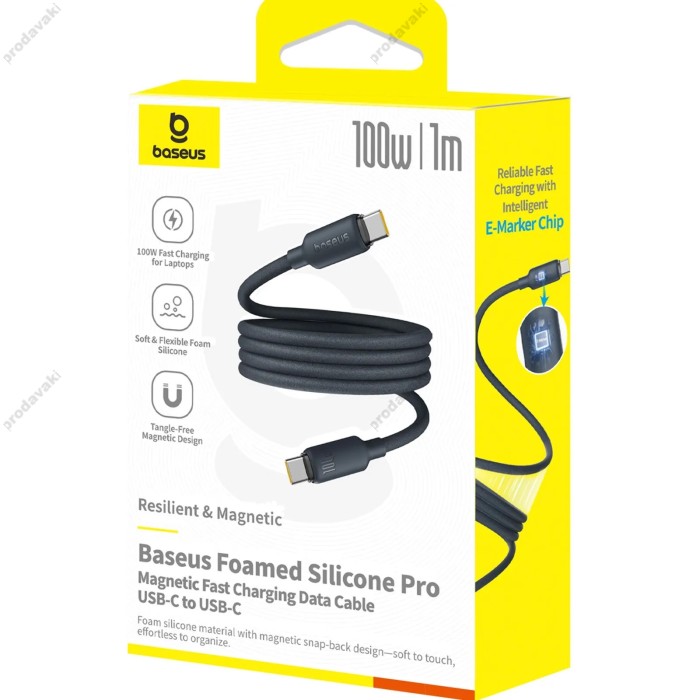 Кабель Baseus Foamed Silicone Pro Magnetic Tipe-C to Type-C 100W 5A 1m Black E0426D00