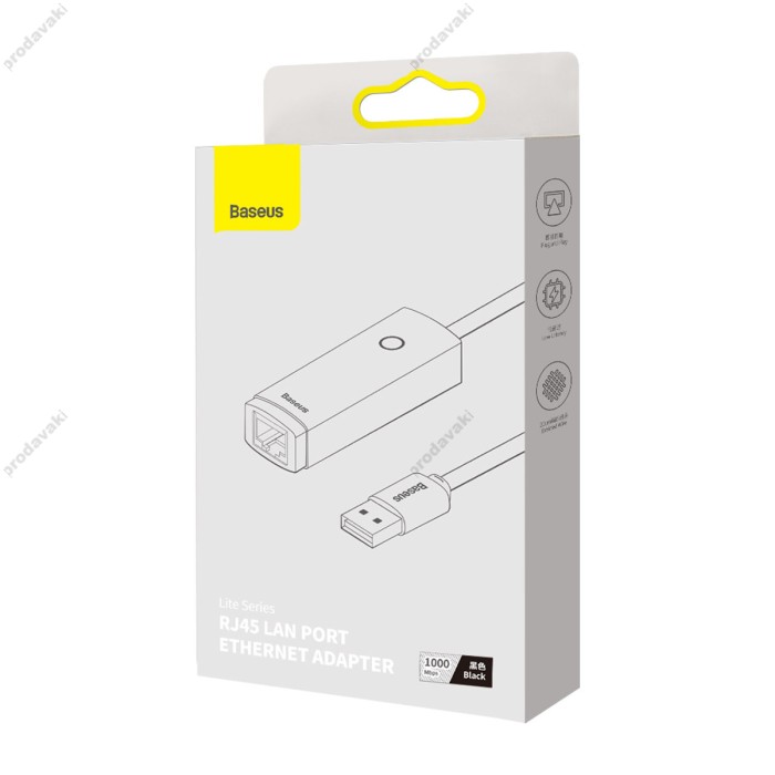 Мережевий адаптер Baseus Lite Series Ethernet Adapter USB to RJ45 1000 Mbps 0.225m Black WKQX000101