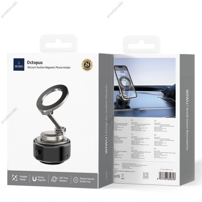 Автомобільний тримач WiWU Wi-CH056 Octopus Vacuum Suction Magnetic Phone Holder Black