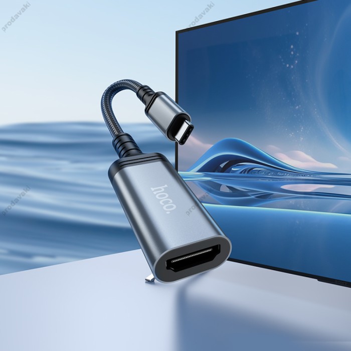 Кабель HOCO UA43 HD screen mirroring cable Type-C to HDTV (HDMI) 4K 0.2m Metal-grey