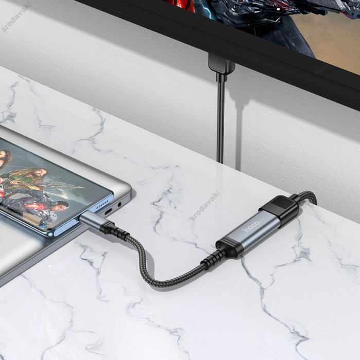 Кабель HOCO UA43 HD screen mirroring cable Type-C to HDTV (HDMI) 4K 0.2m Metal-grey