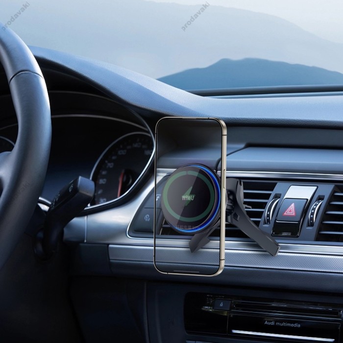 Автомобільний тримач із бездротовою зарядкою WiWU CH317 360 degree rotation magnetic Black