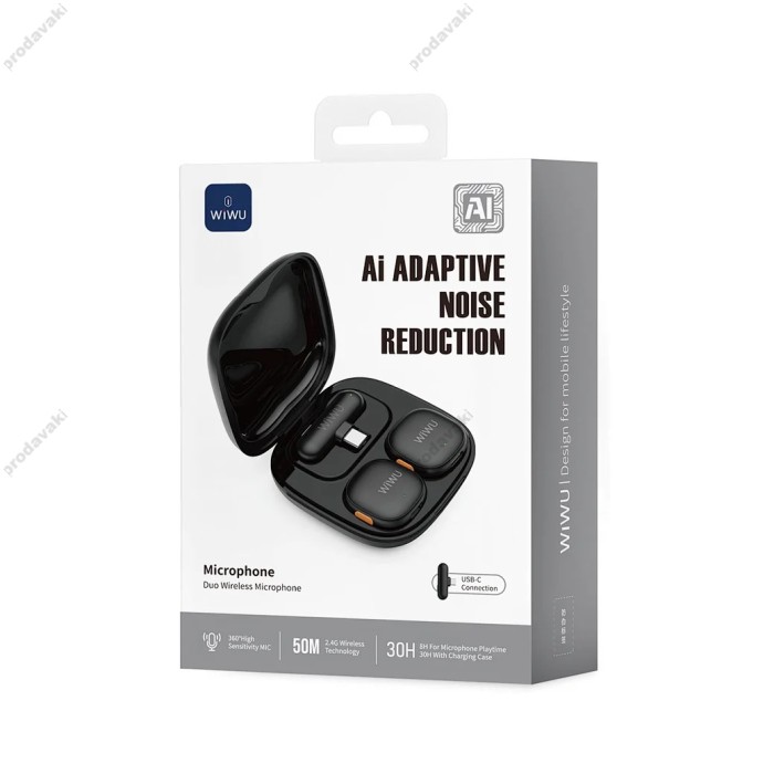 Бездротовий мікрофон для телефону Wiwu Wi-WM006 Duo Microphone AI Adaptive Type-C з кейсом заряджання