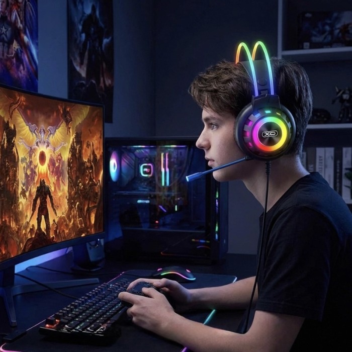 Дротові навушники XO GE10 Colorful RGB Gaming Headset with Microphone Black