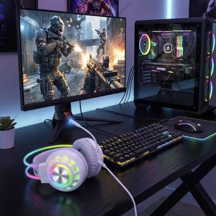 Дротові навушники XO GE10 Colorful RGB Gaming Headset with Microphone White