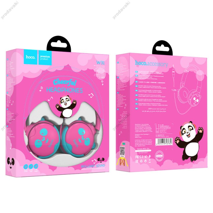 Дротові навушники HOCO W31 Children headphones Panda Rose-Red