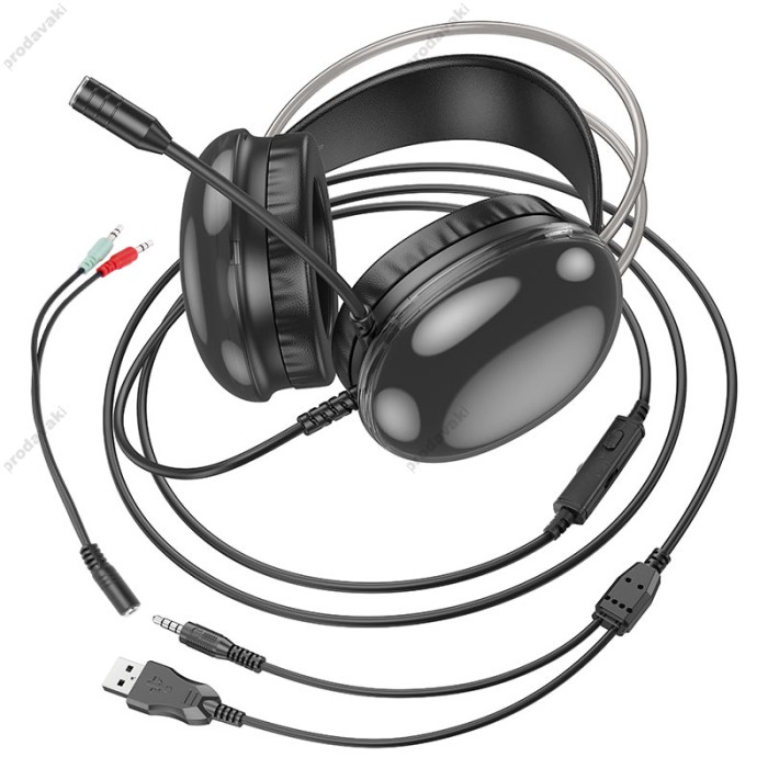 Дротові навушники HOCO W109 Rich gaming headphones RGB AUX+USB Black