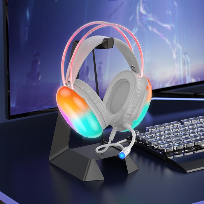 Дротові навушники HOCO W109 Rich gaming headphones RGB AUX+USB White