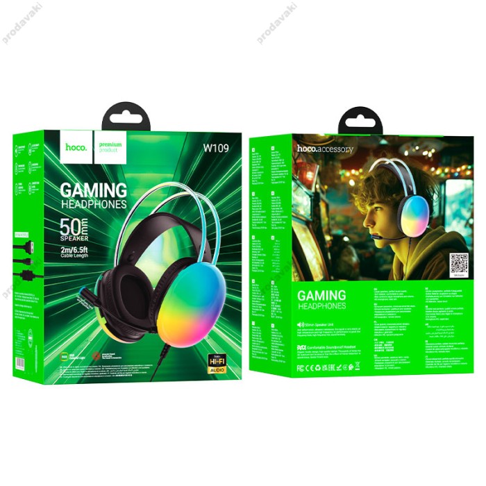 Дротові навушники HOCO W109 Rich gaming headphones RGB AUX+USB Black