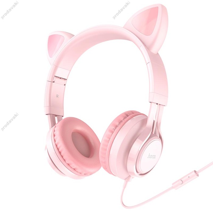 Дротові навушники Hoco W36 Cat ear headphones with mic Pink