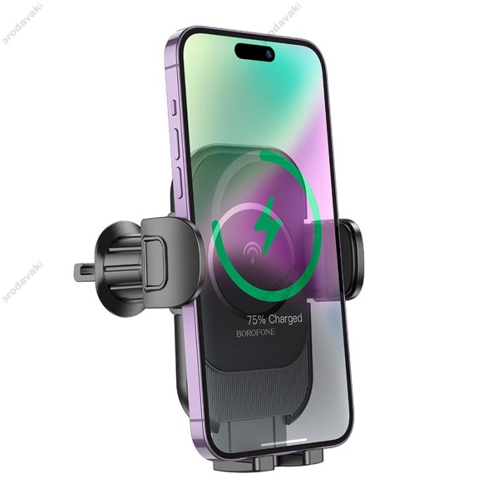 Автомобільний тримач із бездротовою зарядкою BOROFONE BH204 Blue Charm wireless (air outlet) 15W Black