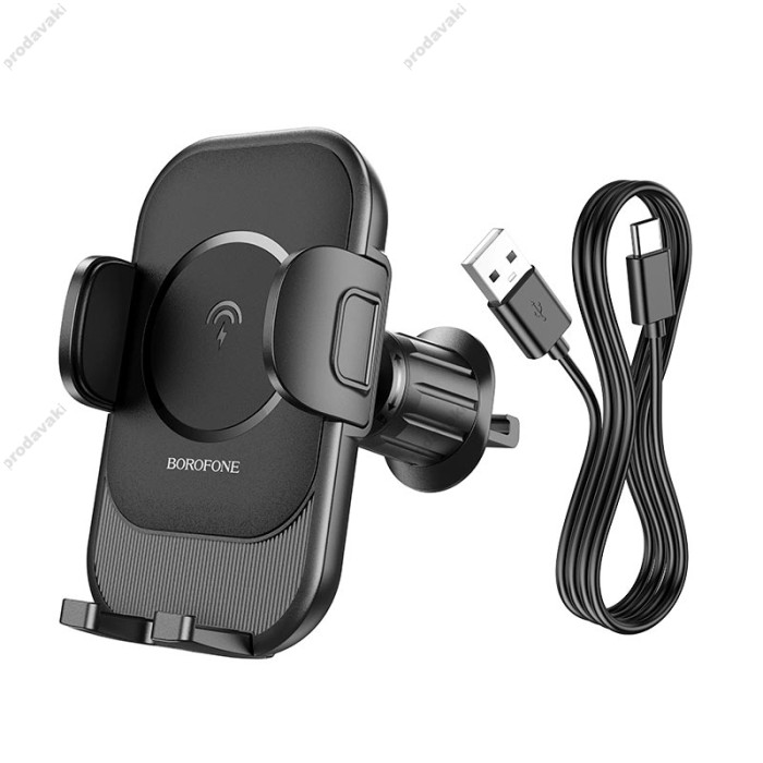 Автомобільний тримач із бездротовою зарядкою BOROFONE BH204 Blue Charm wireless (air outlet) 15W Black