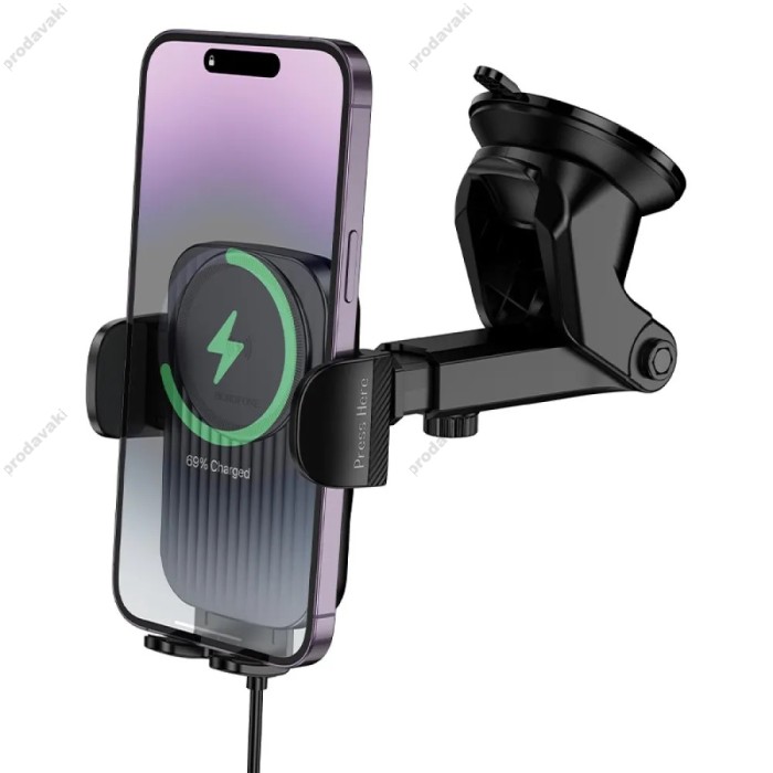 Автомобільний тримач із бездротовою зарядкою BOROFONE BH222 Leading push-type wireless (center console) Black