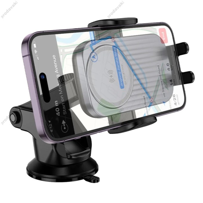 Автомобільний тримач із бездротовою зарядкою BOROFONE BH222 Leading push-type wireless (center console) Black