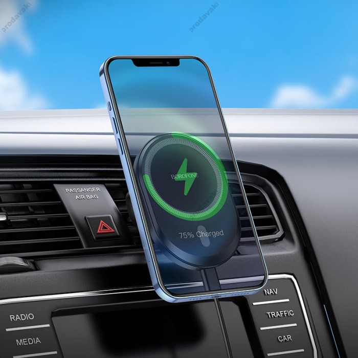 Автомобільний тримач із бездротовою зарядкою BOROFONE BH201 magnetic wireless fast charging 15W Black