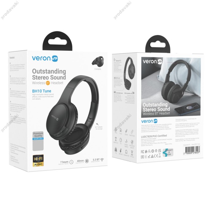 Бездротові Bluetooth навушники Veron BH10 Tune BT 5.3 Black
