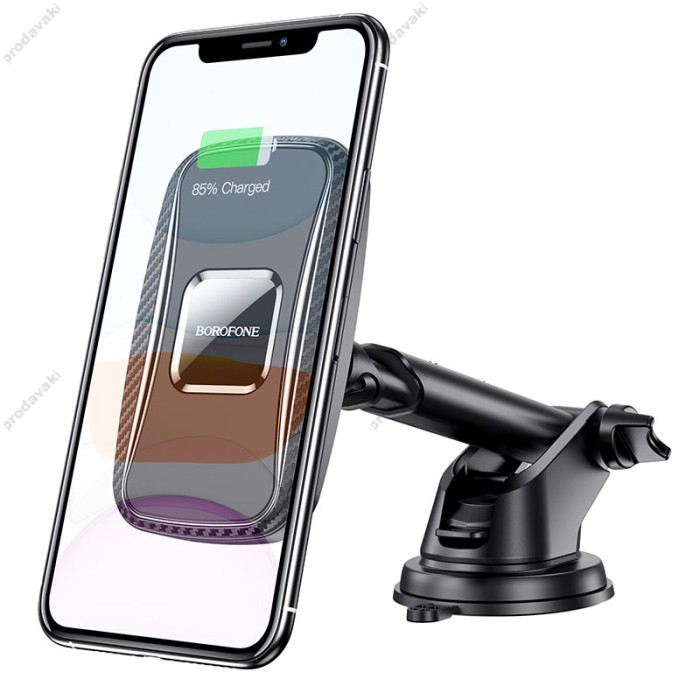 Автомобільний тримач із бездротовою зарядкою BOROFONE BH35 Magnetic wireless charging car holder 15W Black