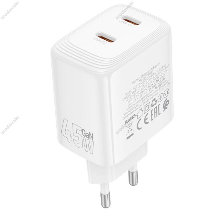 Мережевий зарядний пристрій Borofone BN31 Cargador dual port charger 45W White