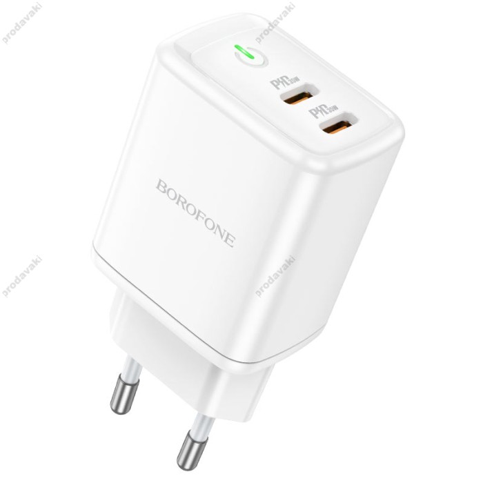 Мережевий зарядний пристрій Borofone BN9 Reacher dual port charger Type-C cable 35W White