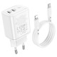 Мережевий зарядний пристрій Borofone BN9 Reacher dual port charger Lightning cable 35W White