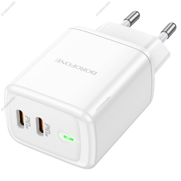 Мережевий зарядний пристрій Borofone BN9 Reacher dual port charger Type-C cable 35W White