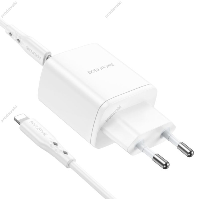 Мережевий зарядний пристрій Borofone BN9 Reacher dual port charger Lightning cable 35W White