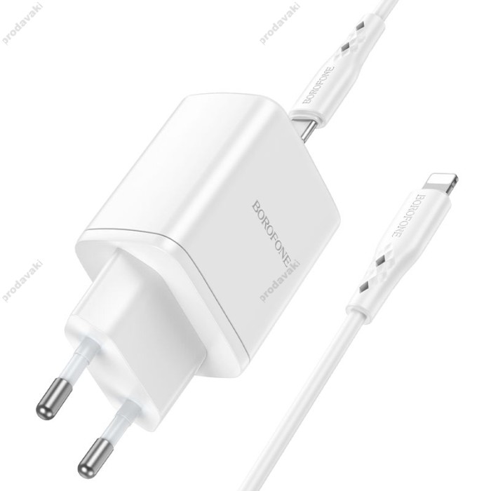 Мережевий зарядний пристрій Borofone BN9 Reacher dual port charger Lightning cable 35W White