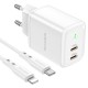 Мережевий зарядний пристрій Borofone BN9 Reacher dual port charger Lightning cable 35W White