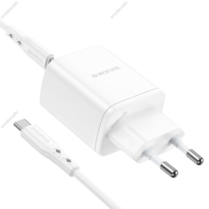 Мережевий зарядний пристрій Borofone BN9 Reacher dual port charger Type-C cable 35W White