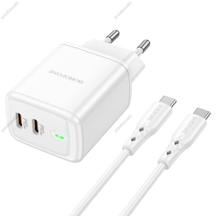 Мережевий зарядний пристрій Borofone BN9 Reacher dual port charger Type-C cable 35W White