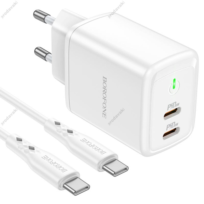 Мережевий зарядний пристрій Borofone BN9 Reacher dual port charger Type-C cable 35W White