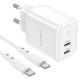 Мережевий зарядний пристрій Borofone BN9 Reacher dual port charger Type-C cable 35W White