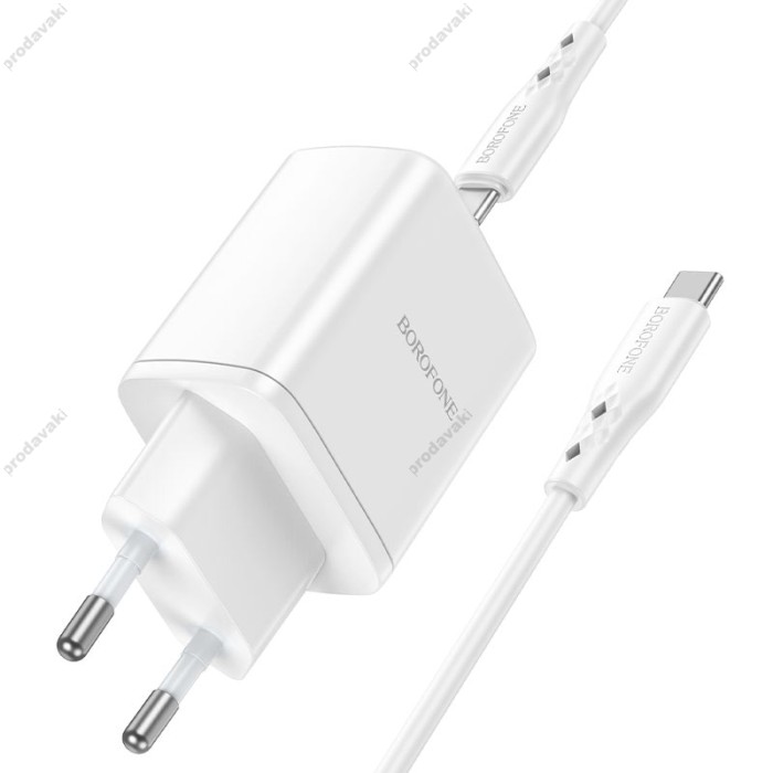 Мережевий зарядний пристрій Borofone BN9 Reacher dual port charger Type-C cable 35W White