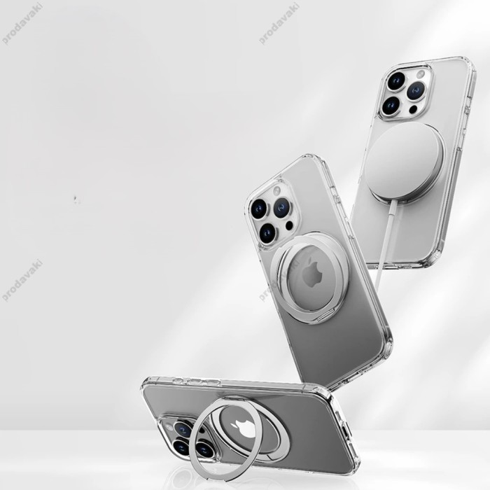 Чохол ROCK Crystal Rotating with Magnetic (Foldable Bracket) for iPhone 16 Pro Transparent