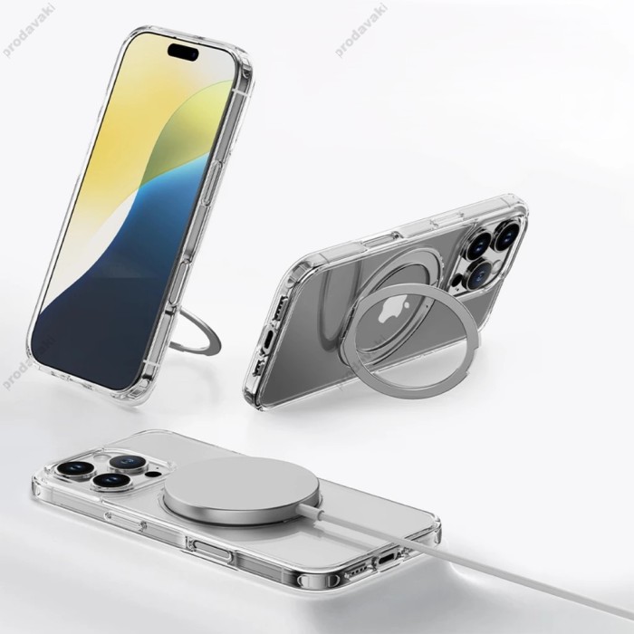 Чохол ROCK Crystal Rotating with Magnetic (Foldable Bracket) for iPhone 16 Pro Transparent