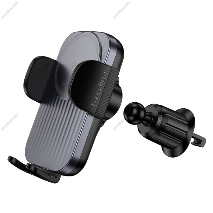 Автомобільний тримач із бездротовою зарядкою BOROFONE BH221 Path push-type (air outlet) 15W Black