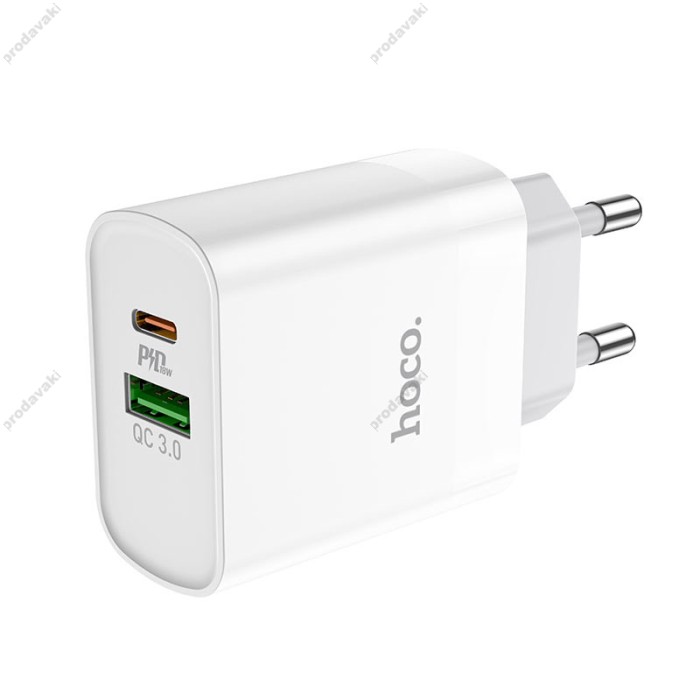 Мережевий зарядний пристрій Hoco C80A Rapido charger Type-C cable 20W White