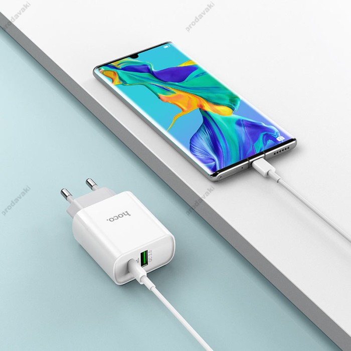 Мережевий зарядний пристрій Hoco C80A Rapido charger Type-C cable 20W White