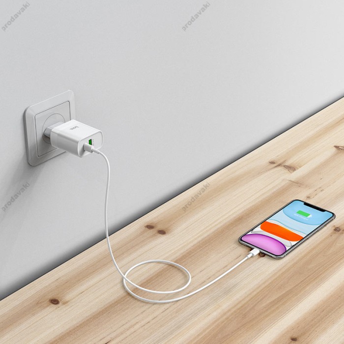 Мережевий зарядний пристрій Hoco C80A Rapido charger Type-C cable 20W White