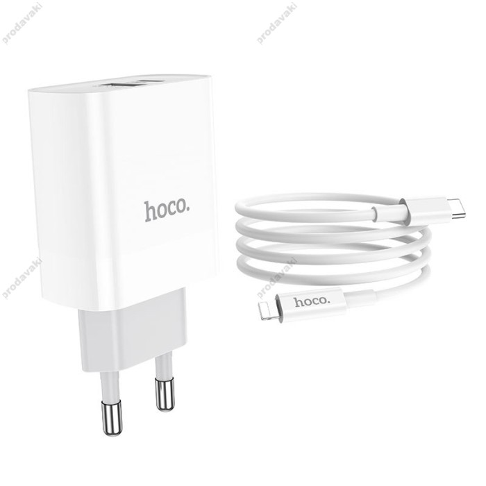 Мережевий зарядний пристрій Hoco C80A Rapido charger Lightning cable 20W White