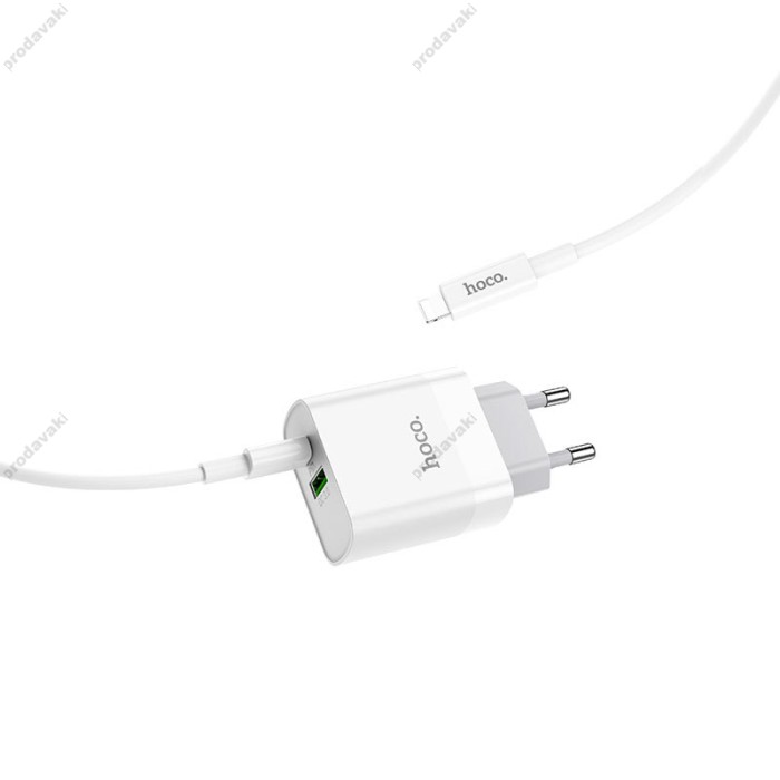 Мережевий зарядний пристрій Hoco C80A Rapido charger Lightning cable 20W White
