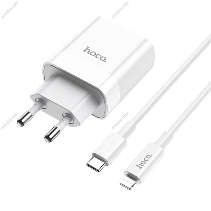 Мережевий зарядний пристрій Hoco C80A Rapido charger Lightning cable 20W White